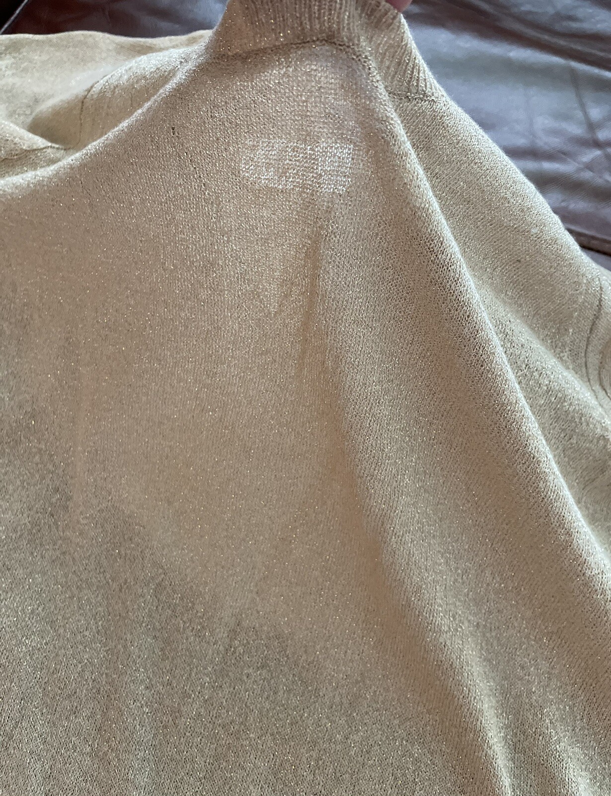 NEW!!! GAP Gold Knit Top Semi-sheer 3/4-Sleeves Stretchy Sparkly Fun MEDIUM NWT