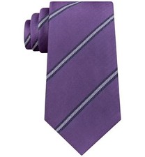  115 Kenneth Cole Men Purple White Stripe Dress Slim Silk Skinny Necktie 58 X 3
