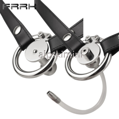 Male Flat Cage with Harness Belt Plug Convertible Invert Chastity Device Rings