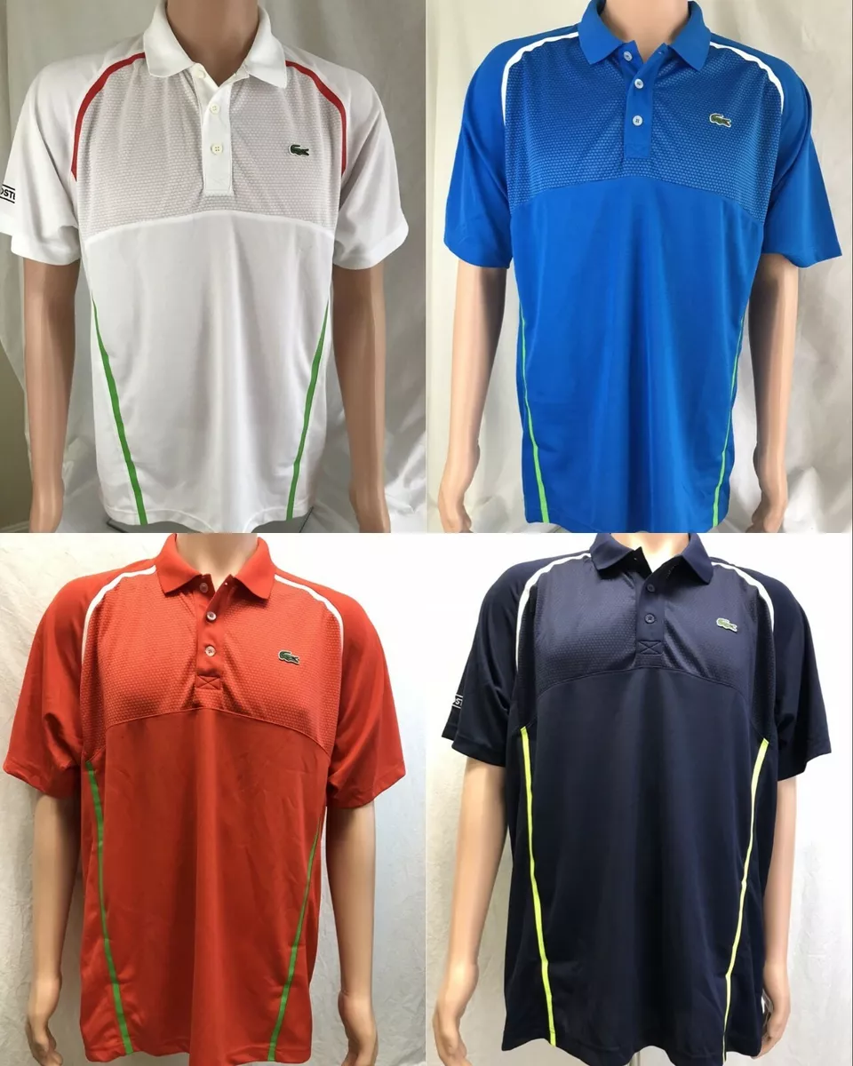 Nueva con etiquetas Camisa Polo Deportiva Lacoste para Hombre con Rayas de Carreras Malla Superior Ultra Seca 3 Botones