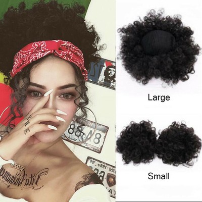 Afro Kinky Curly Puff Hair Buns Drawstring Ponytail Synthetic Hair Extensions