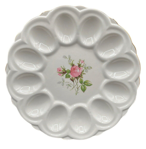 Royal Wilton England 24 KT Gold Trim Pink Floral Deviled Egg Serving Platter - Picture 2 of 11