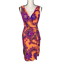Lauren Ralph Lauren Vivid Orange Paisley 60’s Mod Inspired Sheath Dress Size 6