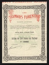 Les Tramways Florentins - Action de 250 Franków au Porporter - 1897 - VF+