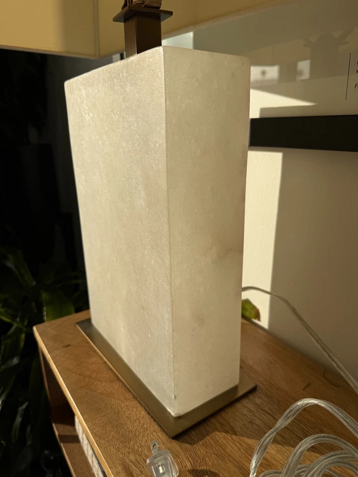 Pair of Arteriors Home Carson Table Lamps - Marble, Alabaster, Vintage Brass - Image 3 of 4