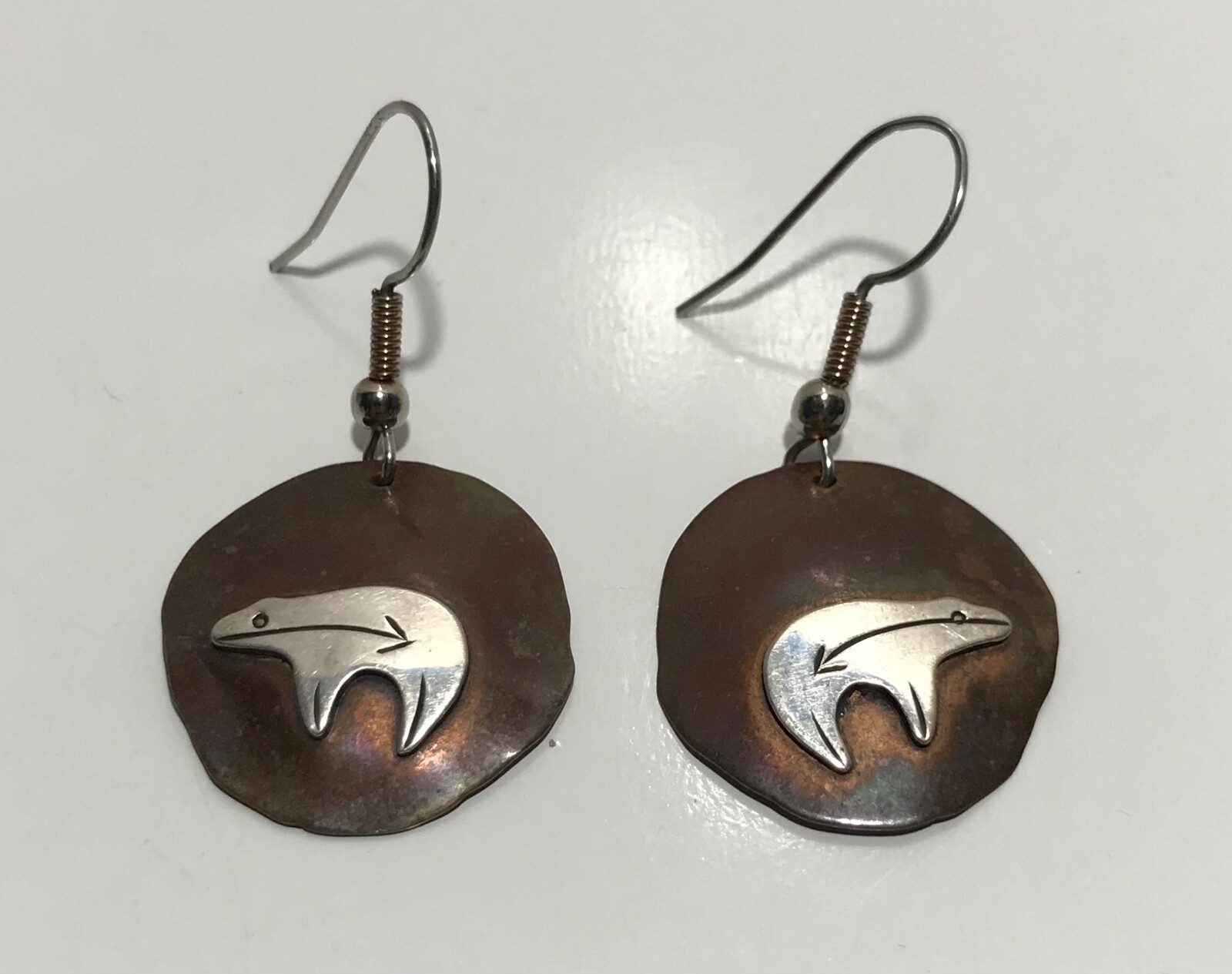 Sterling Silver & Copper Native Bear Drop Dangle … - image 4