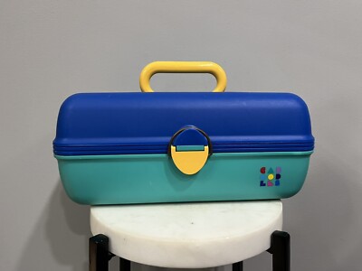 Vintage 80s 90s Large Caboodle Box Blue Outer w/ Yellow Removable