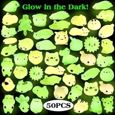 50pcs Glow in the Dark Mini Animal Mochi Squishy Fidget Toy Party Favors Asst