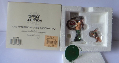 Dept 56 58891 “ONE-MAN BAND & THE DANCING DOG” Set of 2 Porcelain Figurines NIB