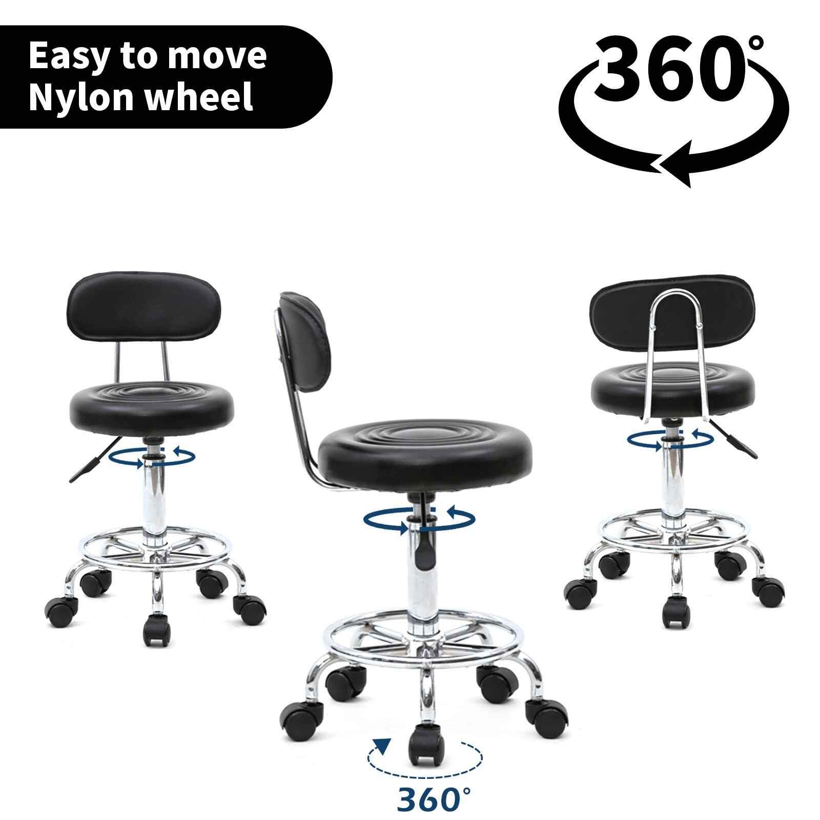 Stool with Wheels,SGS Certified Rolling Stool with Back,Adjustable