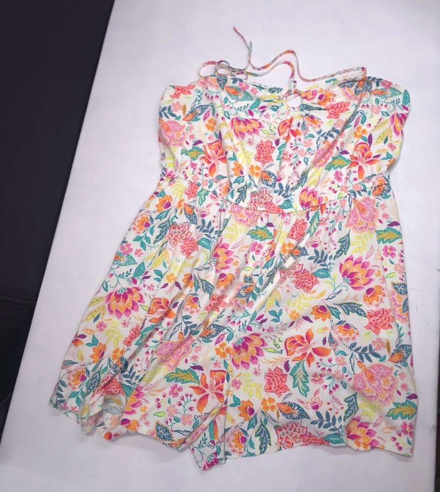 Mameluco halter antiguo azul marino para mujer talla XXL calce alto acampanado floral tropical playa viaje Foto 2 de 4