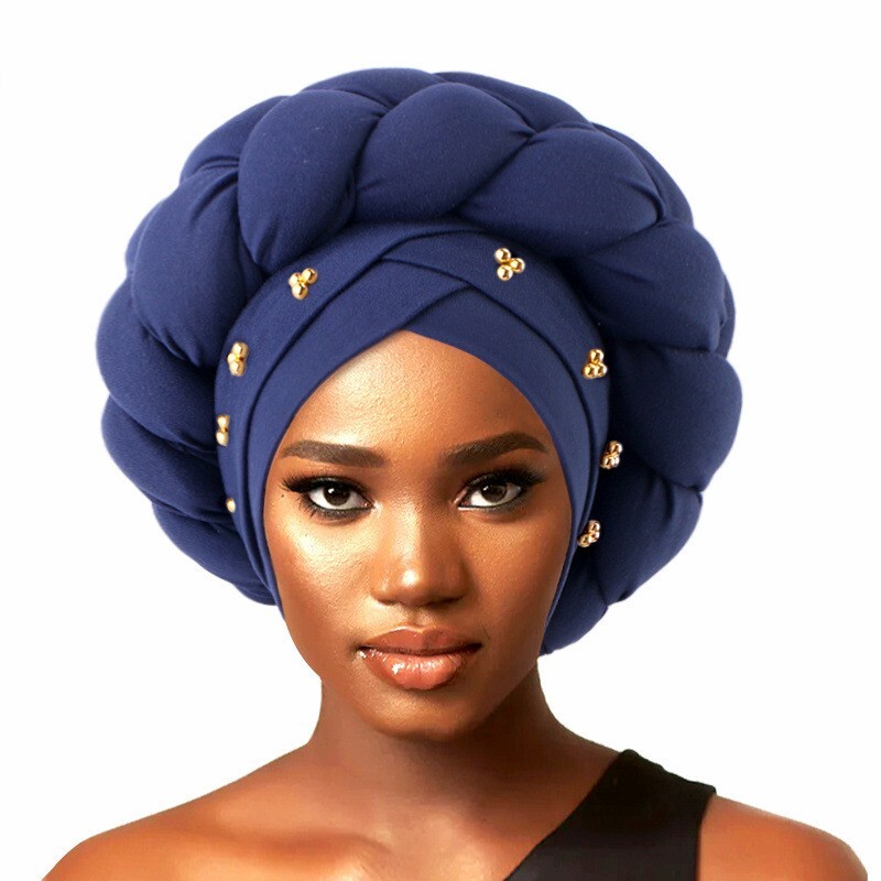 Indian Turban Twist Braid Beaded Caps Headwraps Hat African Women Party  Headwear