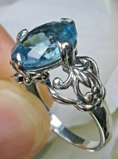 Aquamarine Ring, 4ct Simulated Gem, Sterling Silver Filigree Custom-Made D111