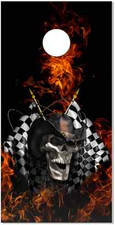 Race Cowboys Skull Flame LAMINATED Cornhole Wrap Bag Toss Skin Decal