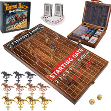 Wooden Finish Line Horse Racing Board Game Equipped with 11 Luxury Metal Craft H