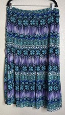 VTG Dressbarn Womens 14 Purple Colorful Midi Maxi Skirt Floral Back Zip Boho