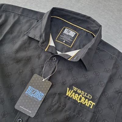 World of Warcraft Blizzard Button Up Shirt Black WoW Logo NWT Men s Small