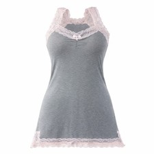 Coquette Lace Trim Chemise Nightgown Womens M Gray Lace Soft Lounge Romantic