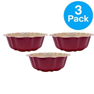 GoodCook Everyday Nonstick Fluted Cake Pan Red 10.5 Cup 3 Pack Bundle