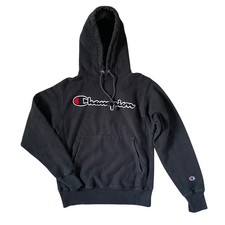 Vtg Champion Reverse Weave Logo Script SMALL men's unisex Pullover Hoodie Black