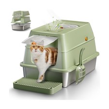 Stainless Steel Cat Litter Box with Removable Lid, XL Enclosed Green