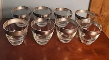 Set of 8 Dorothy Thorpe Double Shot Whisky Glasses Silver Banded Vintage MCM