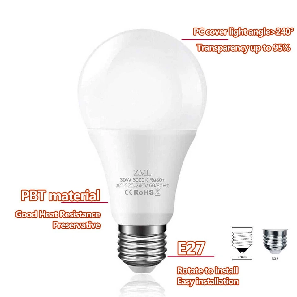 LED Bulb E27 3W5W7W10W12W15W18W20W30W  Cool/Warm White Globe Light - Image 3 of 4