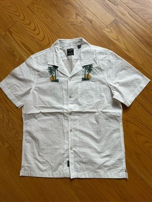 Todd Snyder Men s Embroidered Palm/Surf Short Sleeve Cotton Shirt White Size M