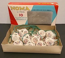 Noma Illuminated Vintage Christmas Round Ball Ornaments Box Of 10 Needs 1 Bulb