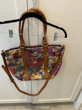 Patricia Nash Women's Floral Tan Brown Leather Satchel Bag Shoulder Crossbody