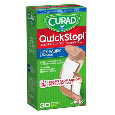 CURAD QuickStop Bleeding Control Flexible 30 Count (Pack of 1), Assorted Size