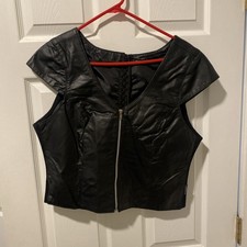Woman  s Leather Vest Size Large Zipper Front, Lace Back