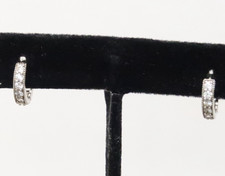 GORGEOUS STERLING SILVER CZ HUGGIE HOOP EARRINGS 1/2"