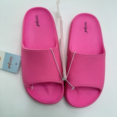 Cat & Jack Kid's Neon Pink Slip-On Slides Size 2 Comfort Sports