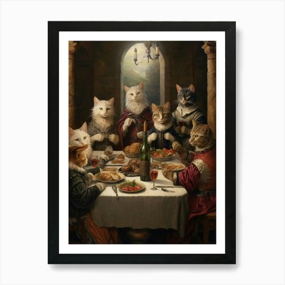 Royal Cats Bankett im Schloss Gerahmtes Wandbild Poster Leinwanddruck Bild