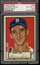1952 Topps #33 Warren Spahn Black Back PSA 6.5 Boston Braves  (0764)