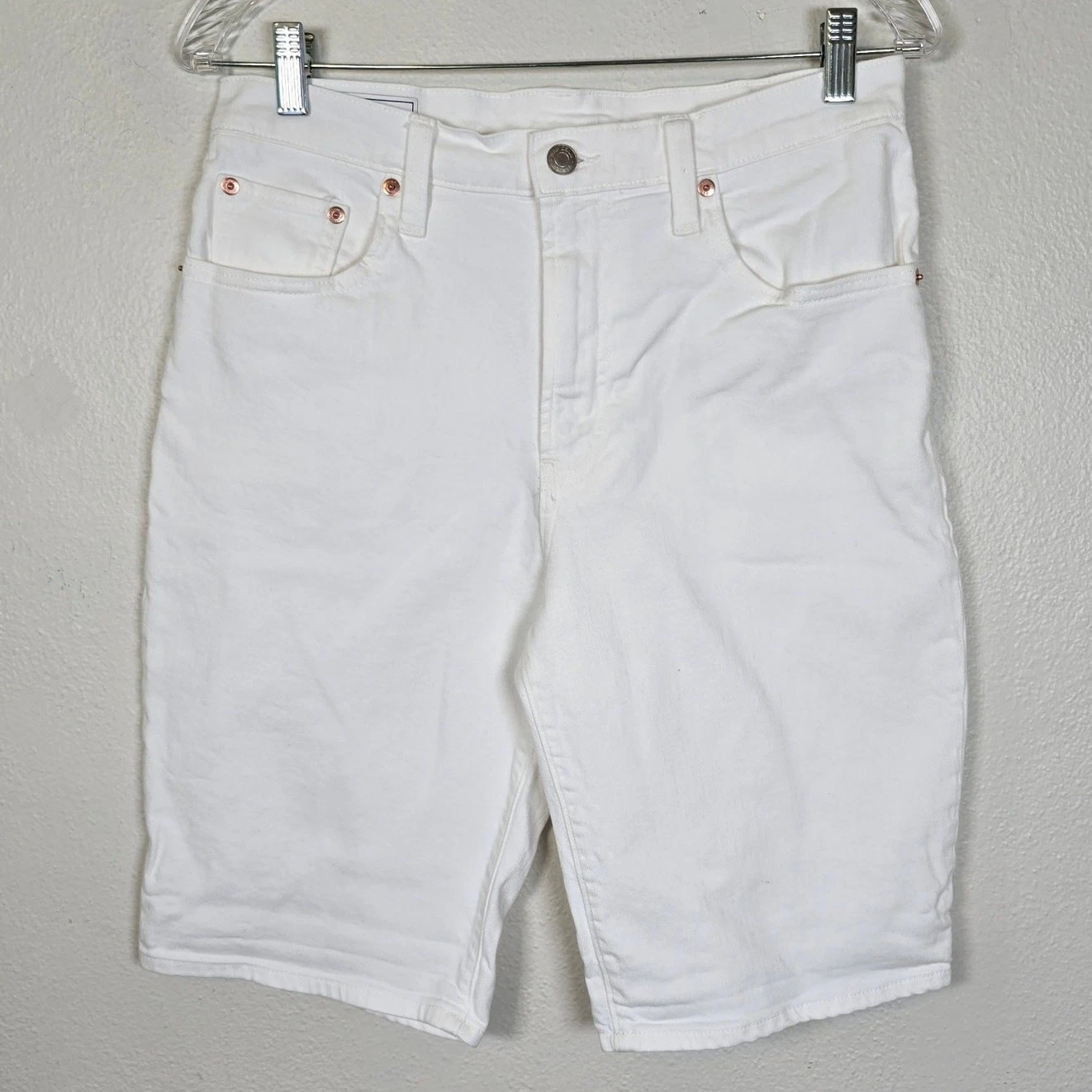 Gap 9" Bermuda High Rise Shorts Women's 28 White Denim Coastal Summer Classic