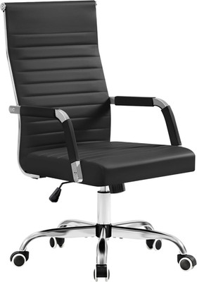 Ergonomic Office Desk Chair, Executive Ribbed Mid-Back PU Leather Conference Roo
