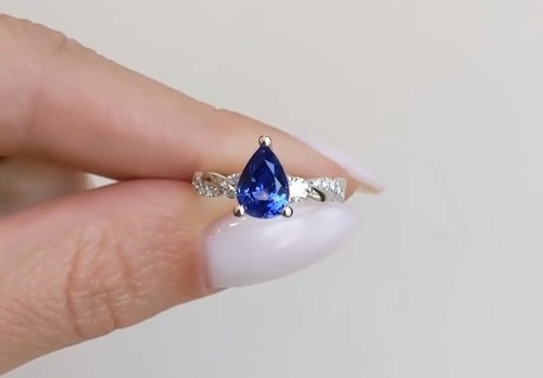 1.00 Ct Pear Cut Blue Sapphire Anniversary Ring 92.5 Silver Gold Plated - Picture 2 of 7