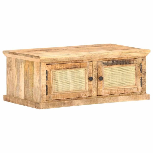 Mangoholz Massiv Couchtisch Naturgeflecht Beistelltisch Wohnzimmertisch Vidaxl-image