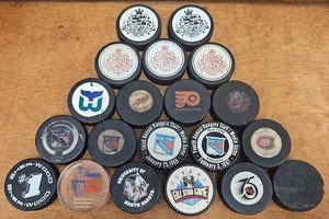 Lot of 20 Vintage NHL & Canadian Collectible Hockey Pucks! 1970s, 1980s, 1990s