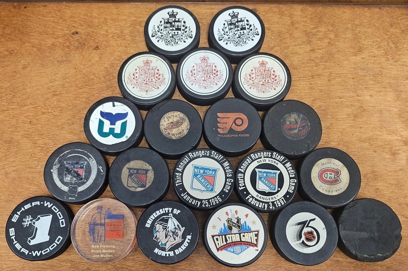 Lot of 20 Vintage NHL & Canadian Collectible Hockey Pucks! 1970s, 1980s, 1990s