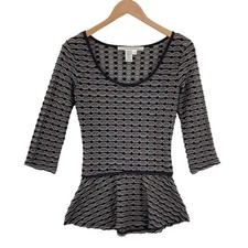 Max Studio Women's Multicolor Round Neck 3/4 Sleeve Pullover Peplum Top Size XS