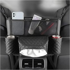 Car Handbag Holder Between Seats, PU Leather Multi-Pocket Large C Color: Black