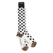 DOLCE & GABBANA Socks White Polka Dot Over The Calf Accessory s. Tag M 100usd