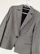 Hobbs Women's Blazer Size 14 Cotton Cashmere Blend Grey Lined Glen Check Pockets