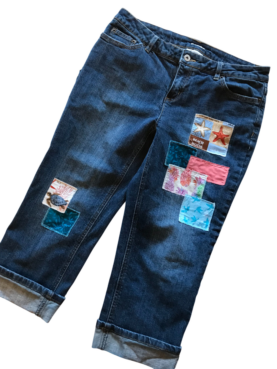 Upcycled Cropped Jeans Patchwork Capris, andmade … - image 11
