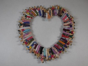 Mexican Folk Art Guatemalan Worry Doll Heart Wreath Cloth Hand Made Colorful 10”