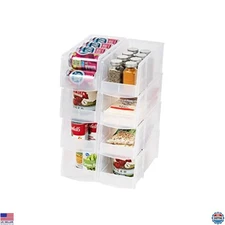 IRIS USA Large Clear Stackable Storage Bins - 8 Pack for Fridge, Pantry, Kitchen