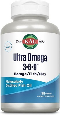 KAL Ultra Omega 3-6-9 1200mg | Fish Oil w/Cold Pressed Flaxseed & Borage Oil | S